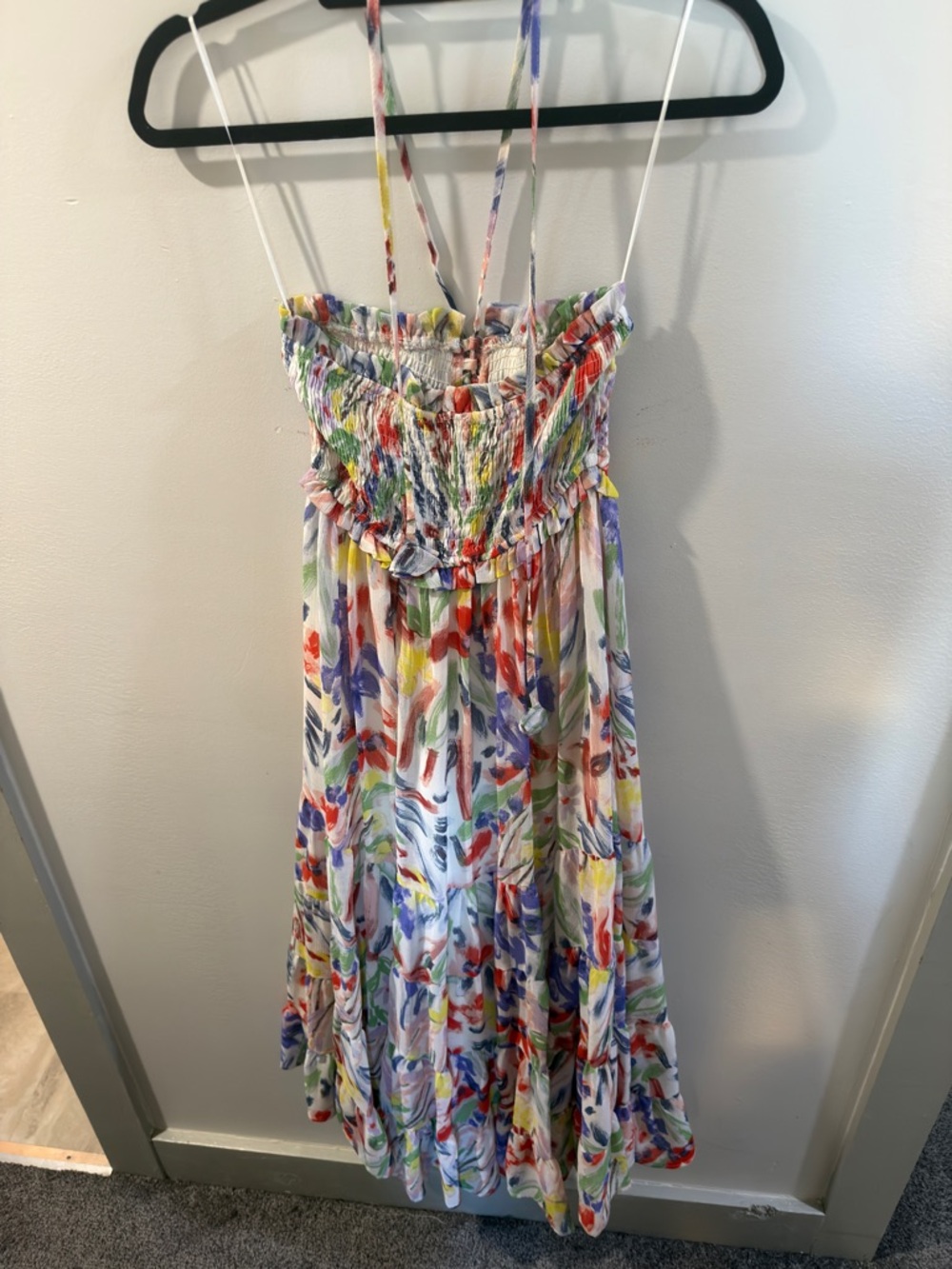 Aqua - Watercolor Floral Midi Dress – Smocked Bodice  – Women’s Small - Picture 4 of 7